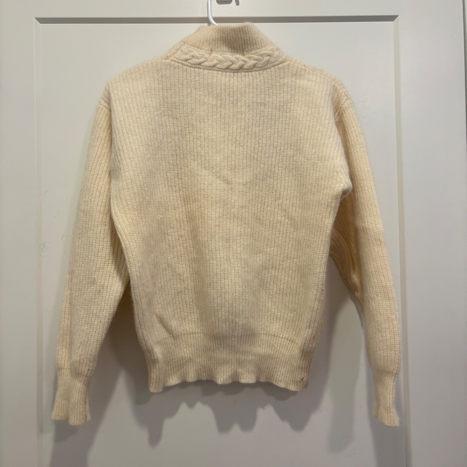Le Moda Vintage Angora Lambswool Cable Knit Mock Neck Sweater Cream Women Medium