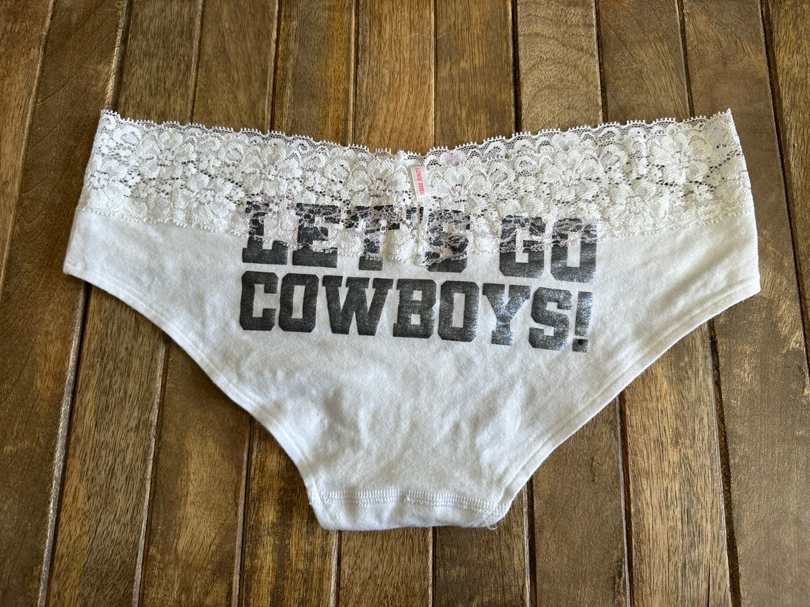 Vtg Victoria’s Secret Pink S “Let’s Go Cowboys” Bikini Panties Panty W Lace Trim