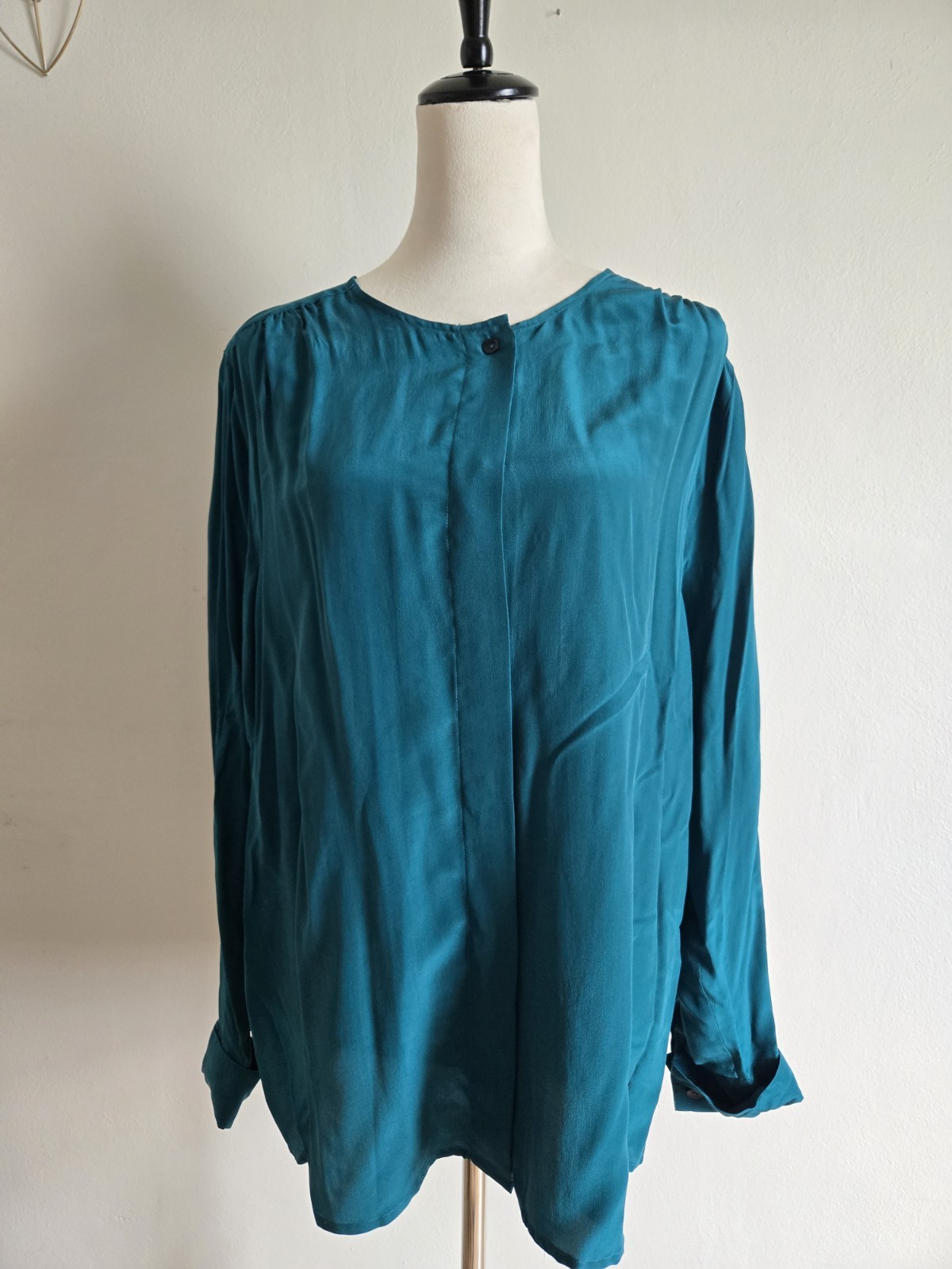Hasting & Smith Womens Blouse/shirt Vintage/tea Green/top/silk/sizeL/oversize/90