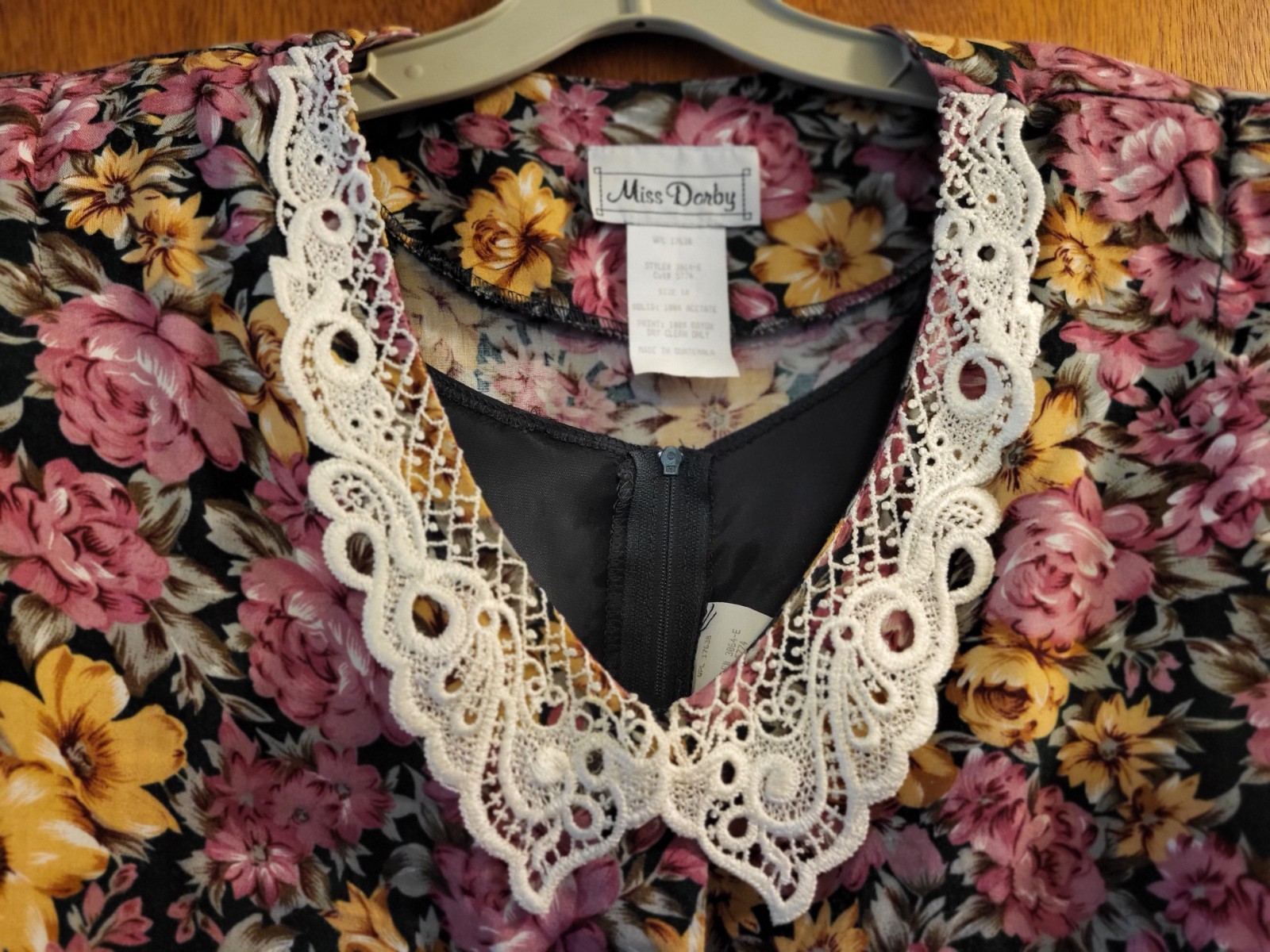 VTG Miss Dorby Lace Collar Cottage Core Prairie Floral 2 Pcs Dress Women’s Sz 18