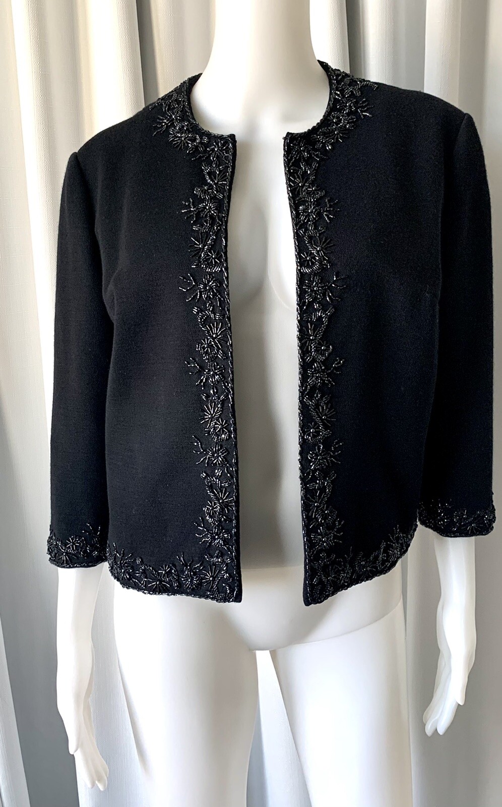 Vintage 60s Mc Mullen Knit black beaded jacket Size UK 14
