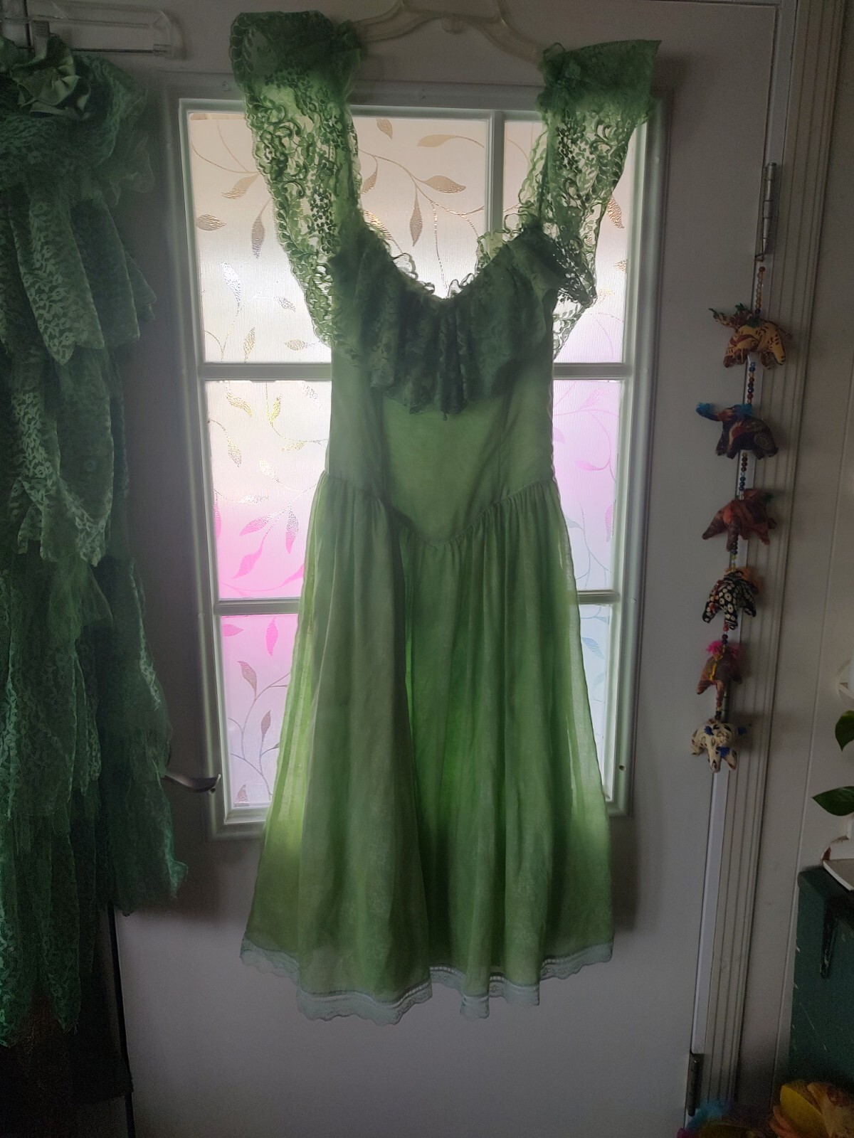 Vintage Princess Style Gunny Sax Dress, Sz 5 Emerald Green, And Wedding Vail.