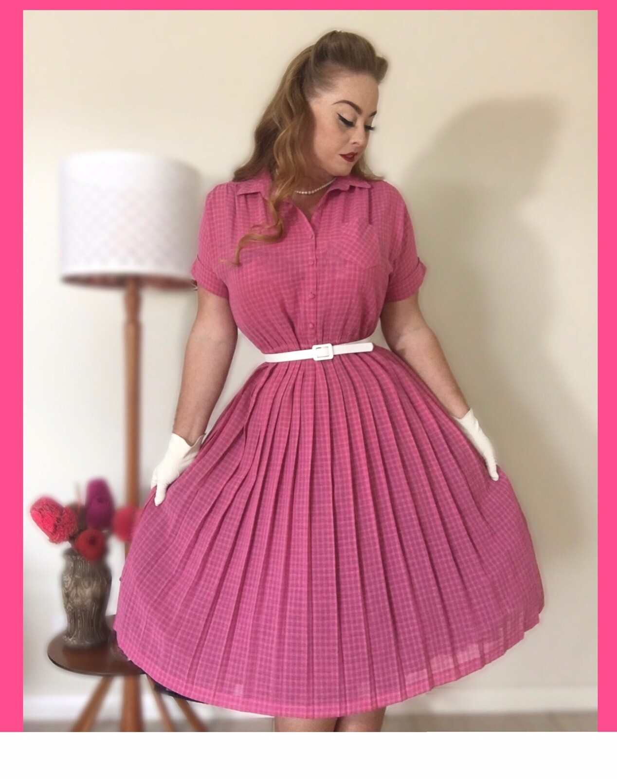 VINTAGE 80’s Do 50’s NOEL WELLS Retro SHIRTWAIST SWING DRESS Housewife Pinup 16