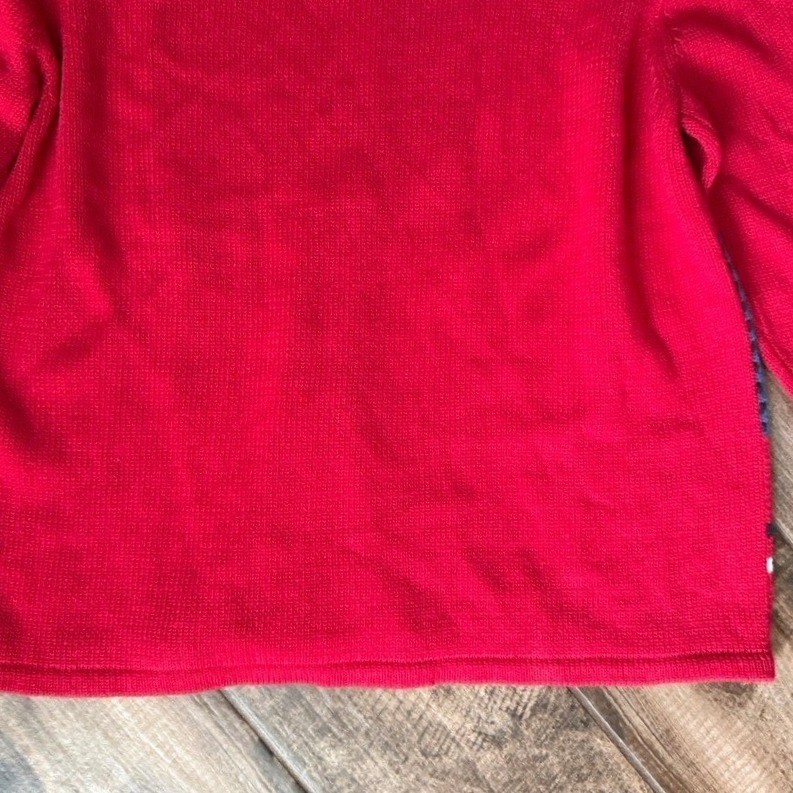 Crazy Horse Vintage Patchwork Crew Neck Knit LS Sweater,Red Blue Navy,2(NWT)