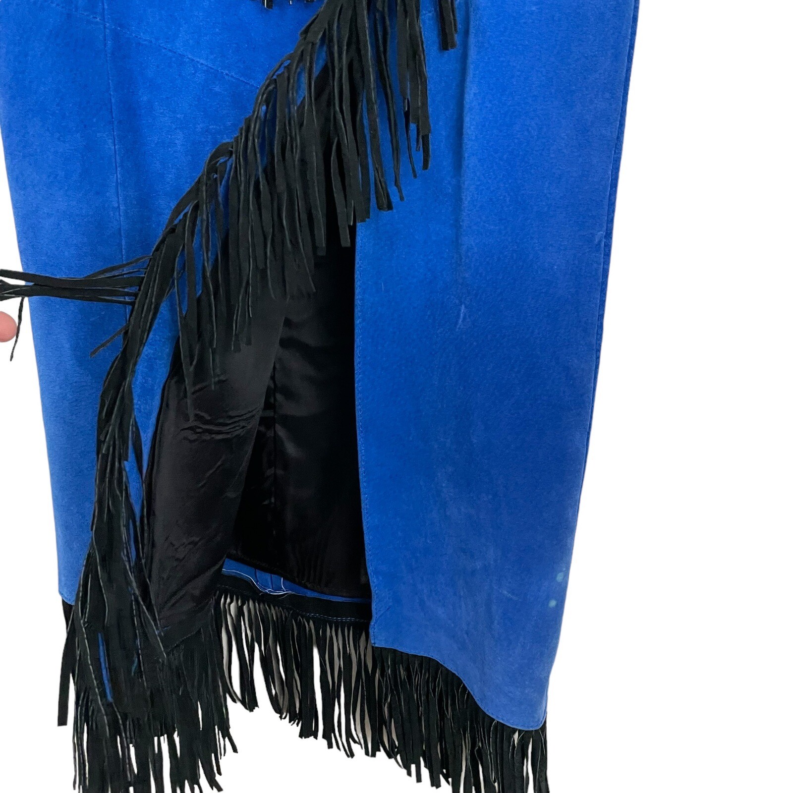 VTG 80s Western Phoenix Frontier Fringe Jacket Skirt S/M Blue Suede Bead Outfit