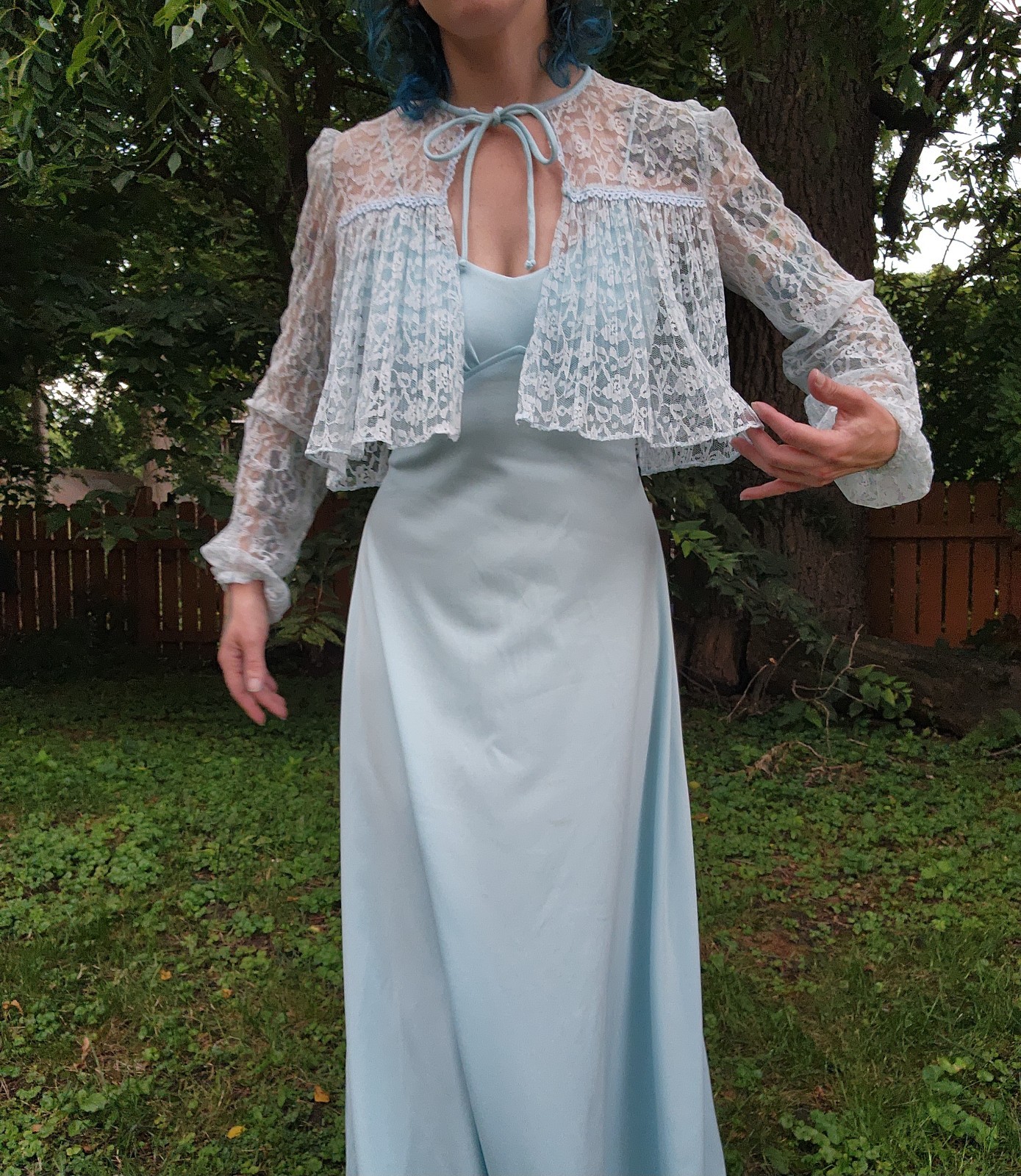 1970s 2 Piece Set Maxi Dress Capelet Lace Bolero Vintage Romantic