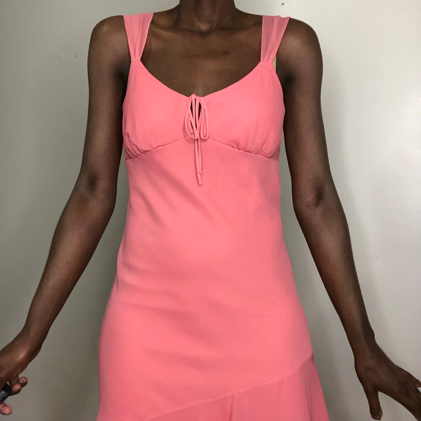 VTG 90s Y2K Pink Chiffon Coquette Fairy Milkmaid Asymmetric Dress Size Large