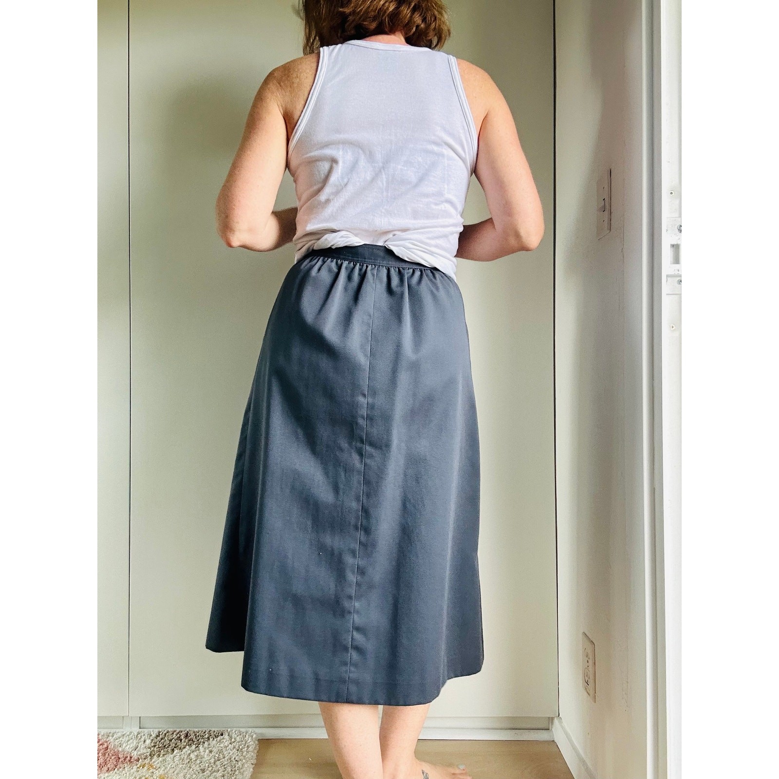 Vintage 90s Lands’ End Cotton Midi Skirt Size M Grey Made USA Classic Normcore