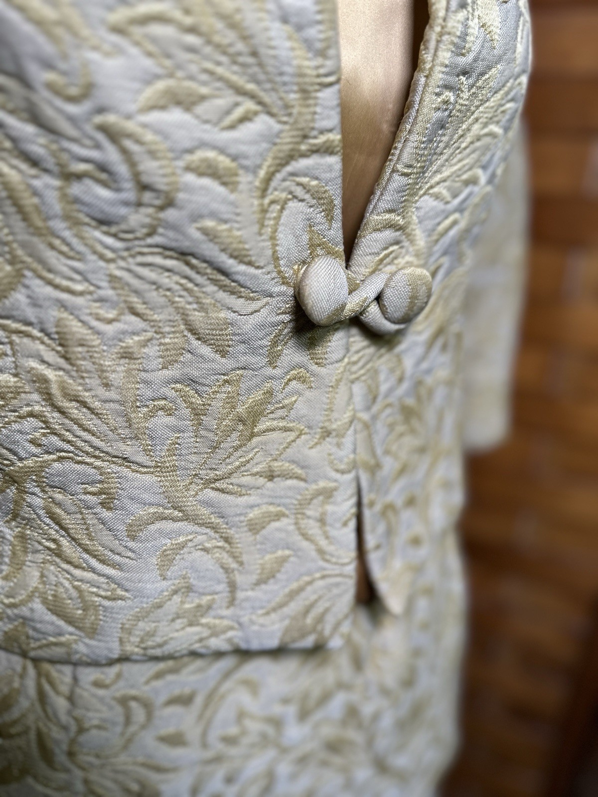 Vintage Womens Brocade 3-Piece Skirt Suit Size XS/S Gold Jacquard