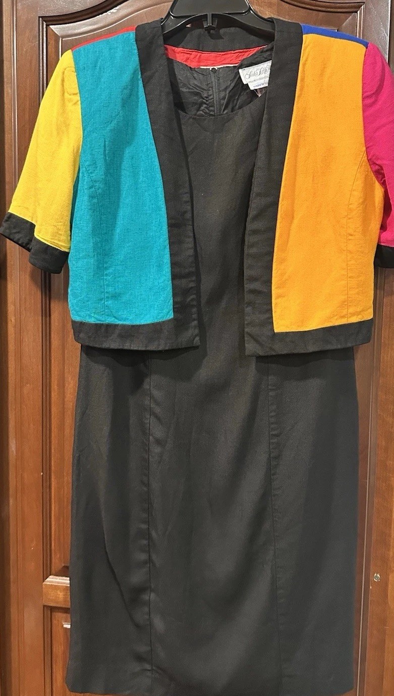 Vintage Saks Fifth Avenue Colorblock Dress & Jacket Set | Size 8 | Made in USA