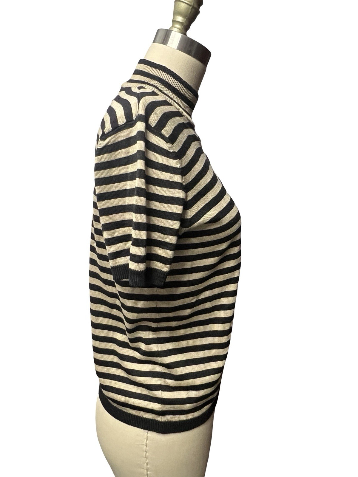 Vintage 90s Minimalist Striped Mock Neck 100% Silk Quiet Luxury Sweater Blouse M