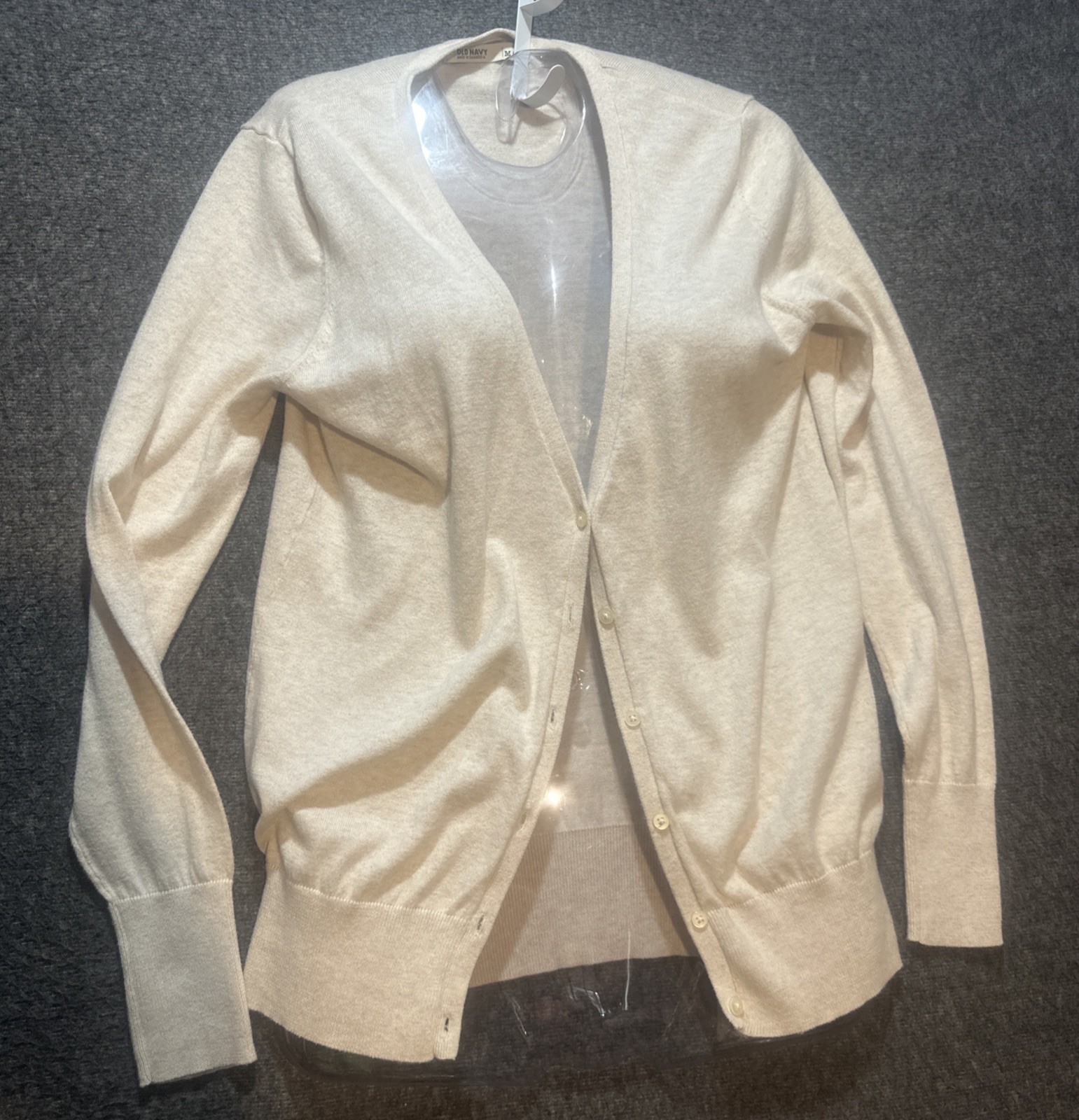 Vintage Old Navy Cardigan Sweater Top Y2K Womens M Beige Button Up Cottagecore
