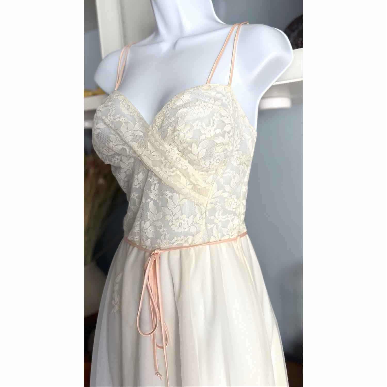 Vtg 50s 60s Eyeful by the Flaums Lace Embroidered Chiffon Nightgown Dress 34