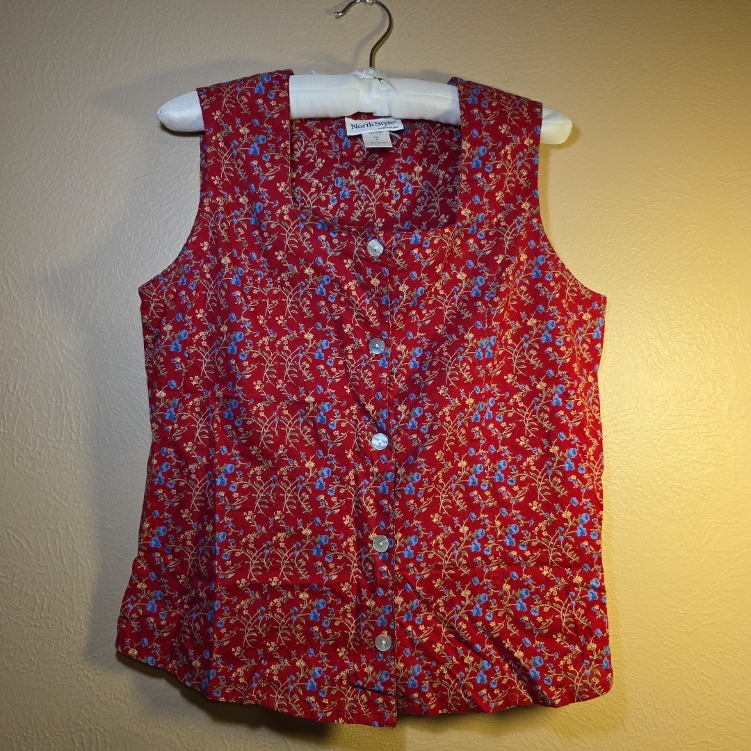 Vtg 90s NorthStyle Ditsy Floral Button Down Vest Top Women’s Medium Prairiecore