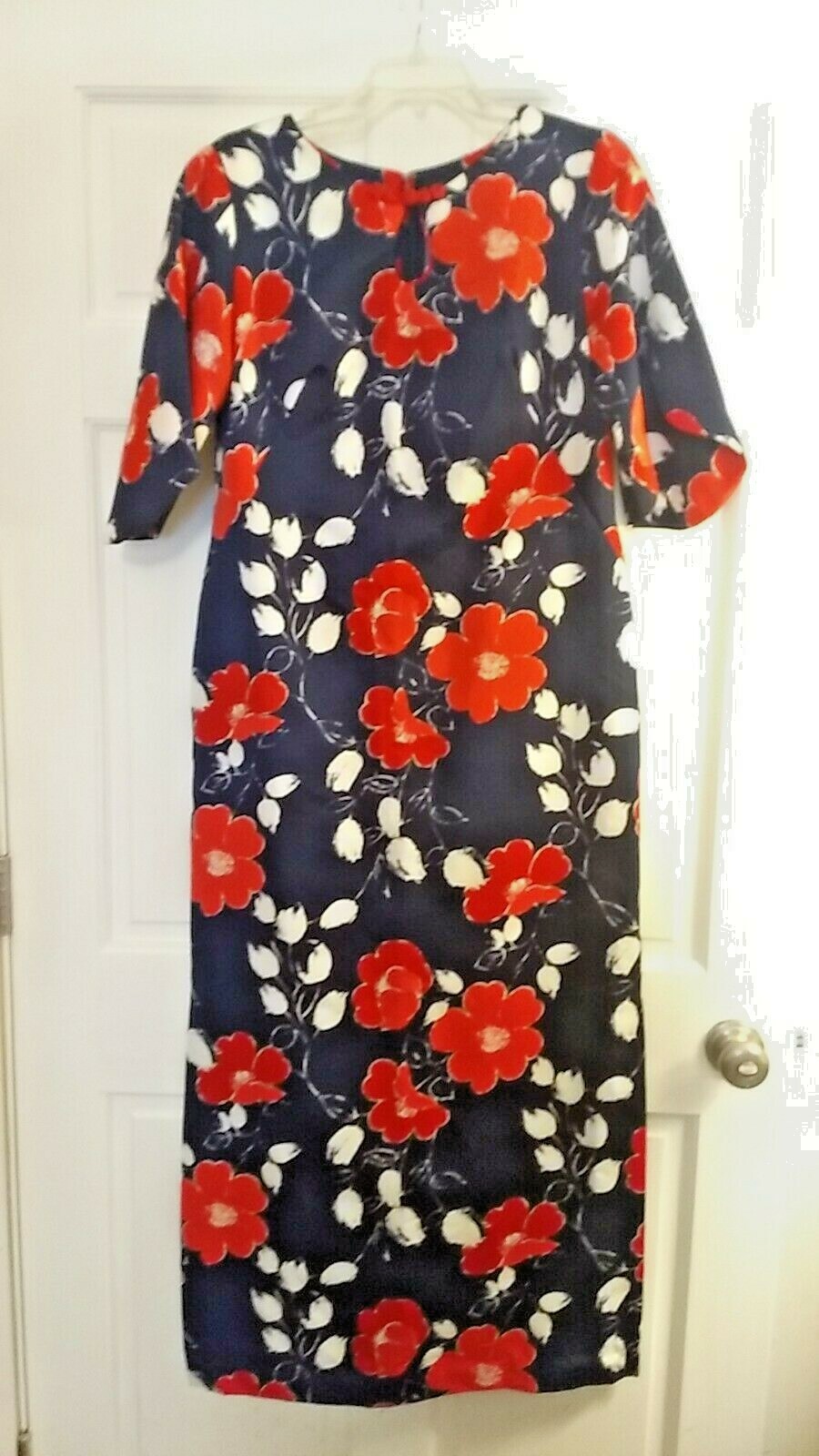 Vintage McInerny Hawaii Blue Red White floral Full Length Women’s Dress 10/12
