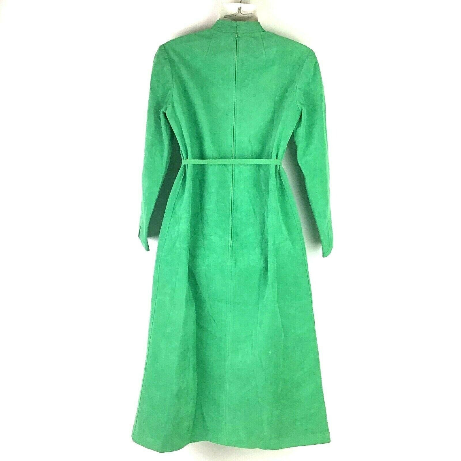 Vtg 70s Dress Posh Ultrasuede 10 Green Classic Preppy Secretary Belted Pockets