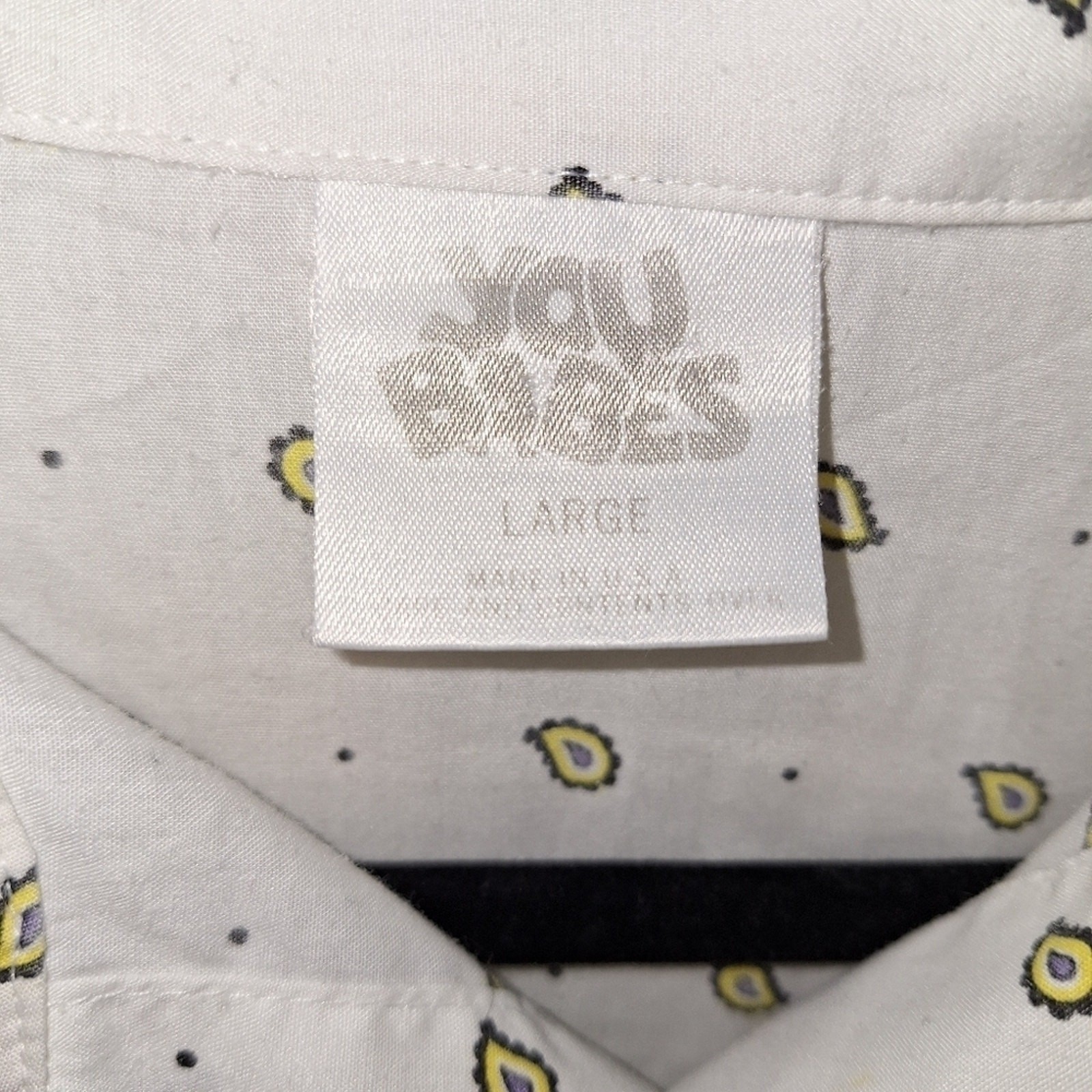 Vintage You Babes Womens Large White Paisley Button Down Shirt Long Sleeve L