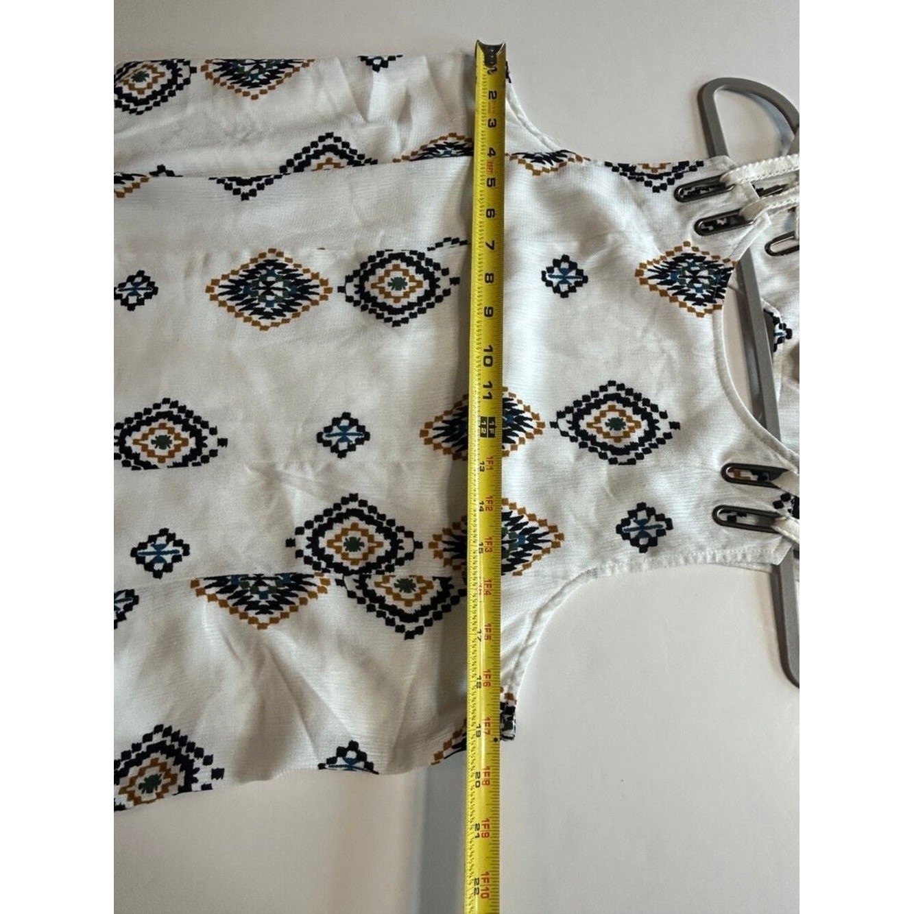 Entro White Boho Geometric Print Swing Dress Size Large Festival Western Cowgirl