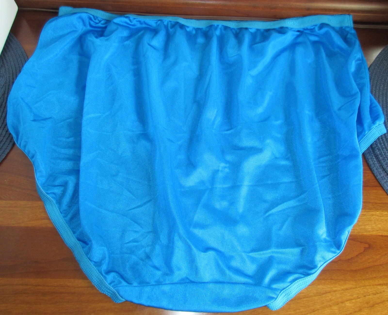 WIDE GUSSET silky sheer nylon JEWELL BLUE SISSY HI CUT panties brief 10 / 3X