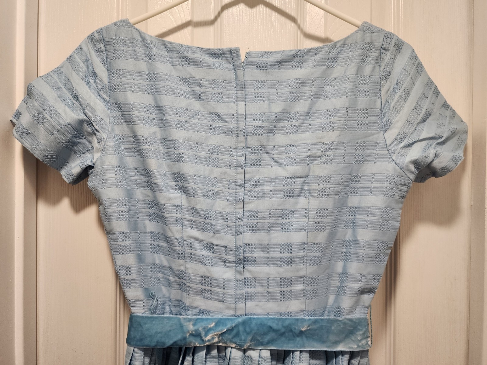 VTG 50s Jonathan Logan Powder Blue Fit & Flare Jrs Day Dress Velvet Ribbon SZ 2