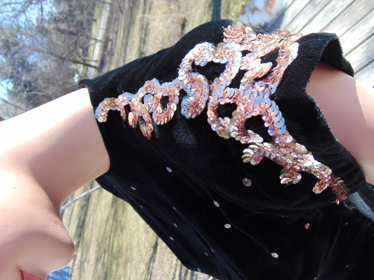 VTG 40s Black Silk Velvet Wide Leg Pants & Sequin Top Sm 26W