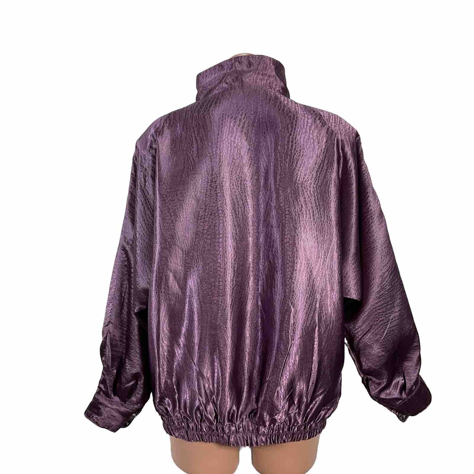 Vintage Rafael Satin Bomber Jacket Y2K Reversible Metallic Purple Animal Print S