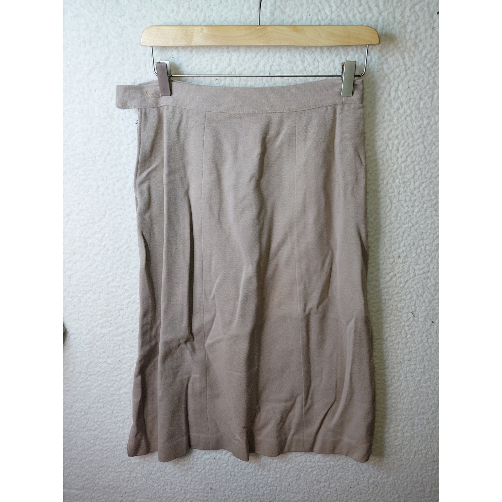 Vintage Jo-Ann Roseville Skirt Suit Set Tan Braided Trim Blazer Midi Skirt Taupe