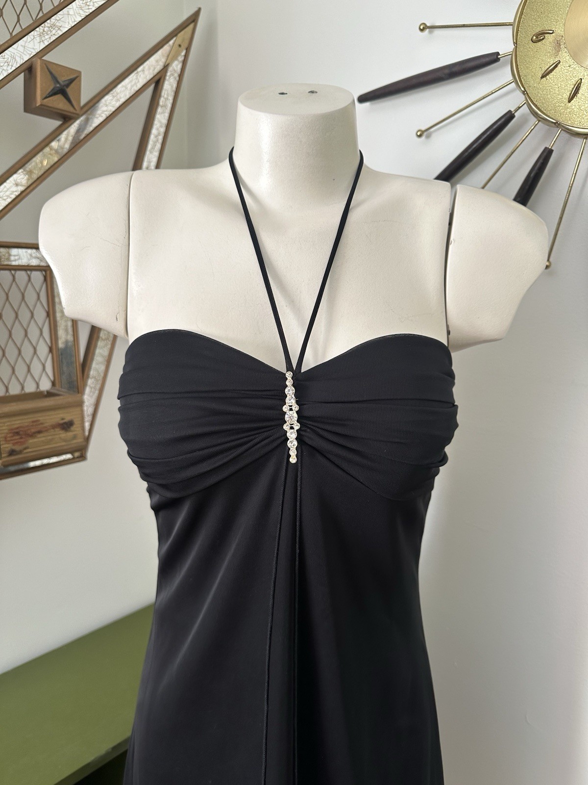 Vintage Y2K Taboo Black Chiffon Halter Evening Mini Dress Sz 7/8