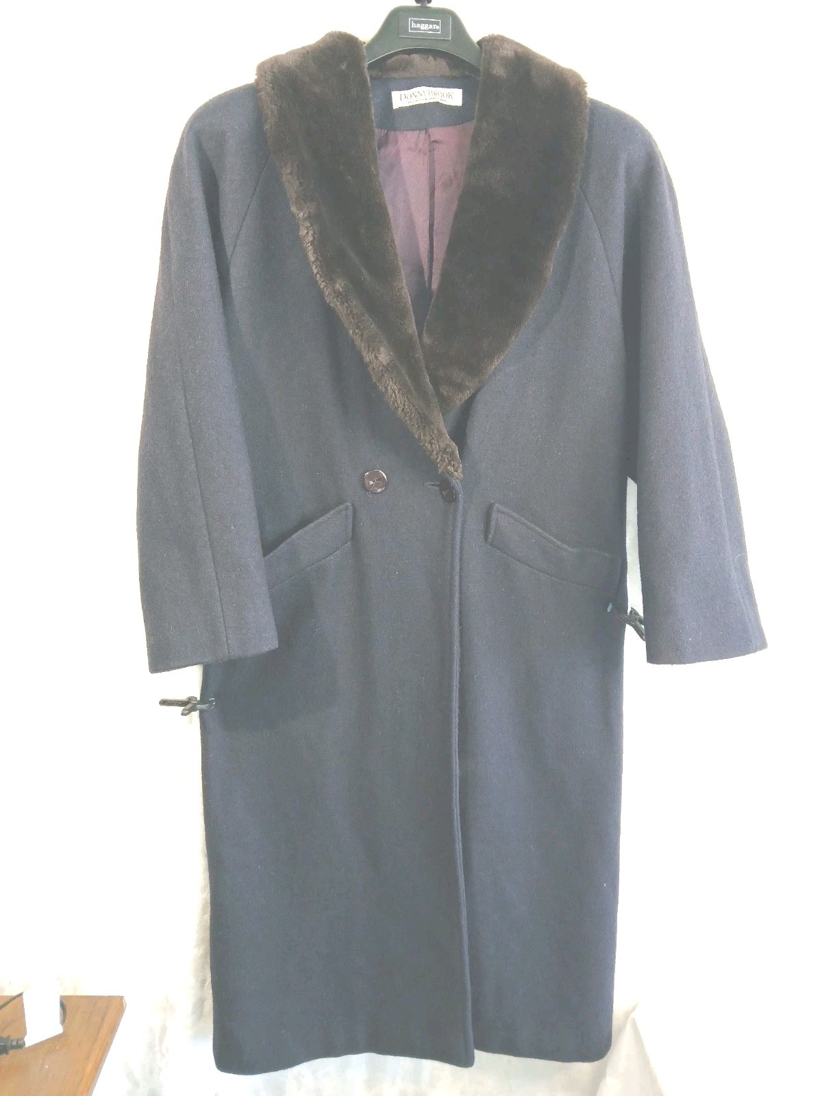 Vintage Women’s Dark Blue Wool Coat W Brown Faux Fur Collar Made In Usa, Size 6