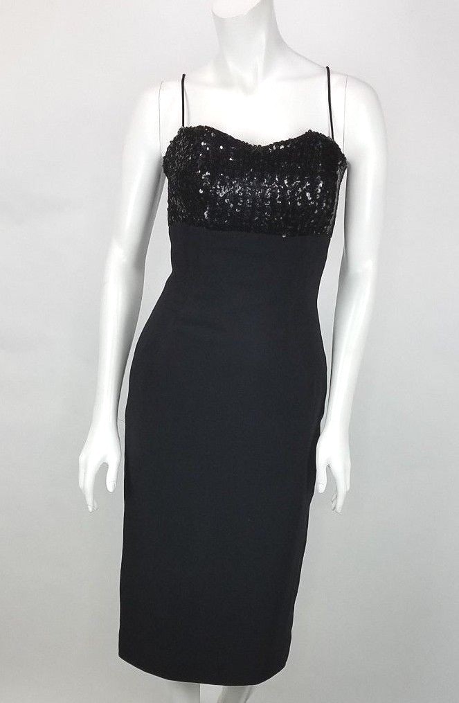 Vintage Jay Herbert Dress Size 12 Black Cocktail Party Dress Sweetheart Sequins