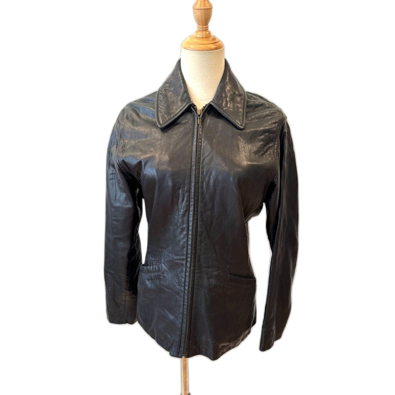 Vintage Luis Alvear Women’s Leather Jacket Full Zipper Small Black