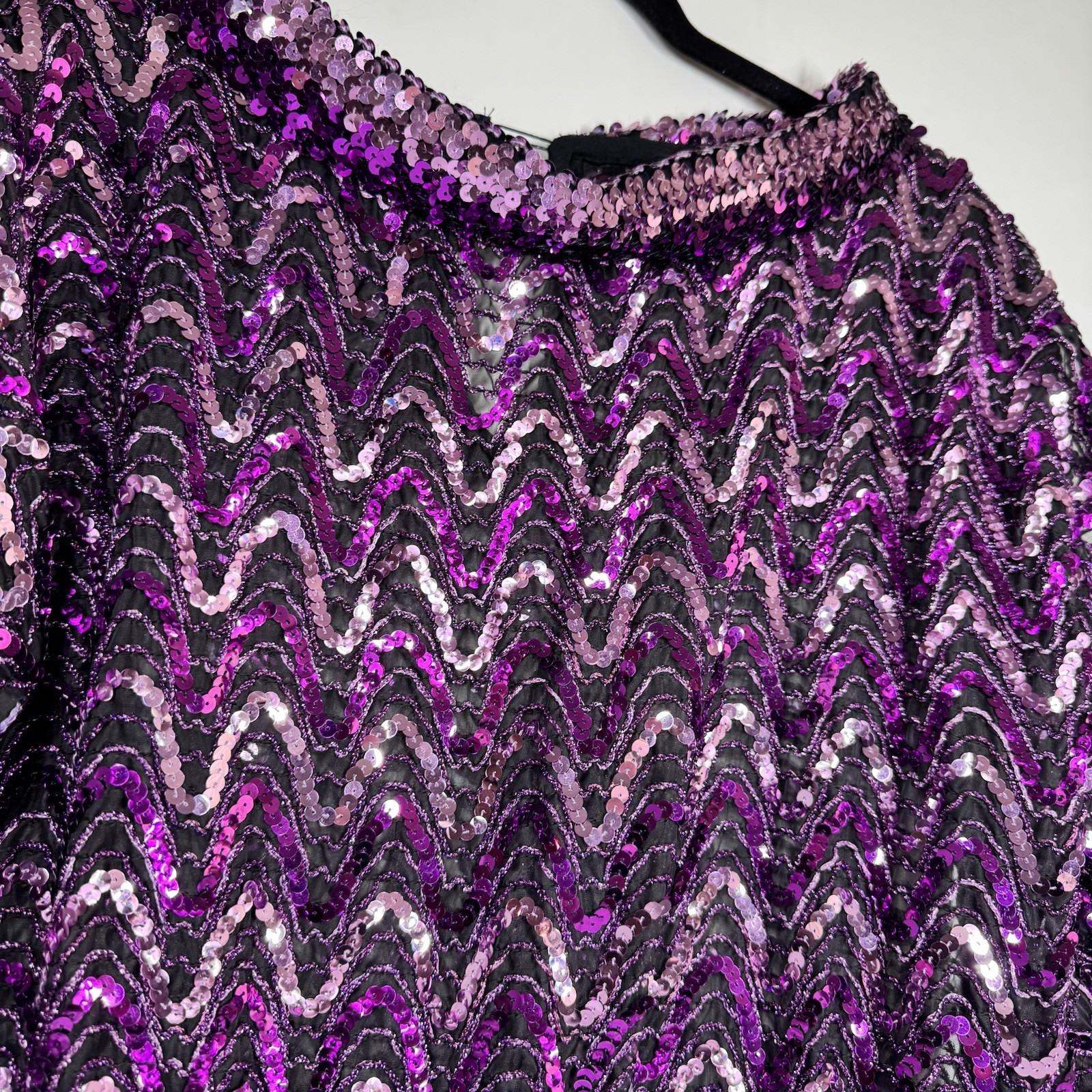 Vintage Rob Hill For Mister Jay Sequin Dolman Sleeve Top Colorful Pink Cowl Neck