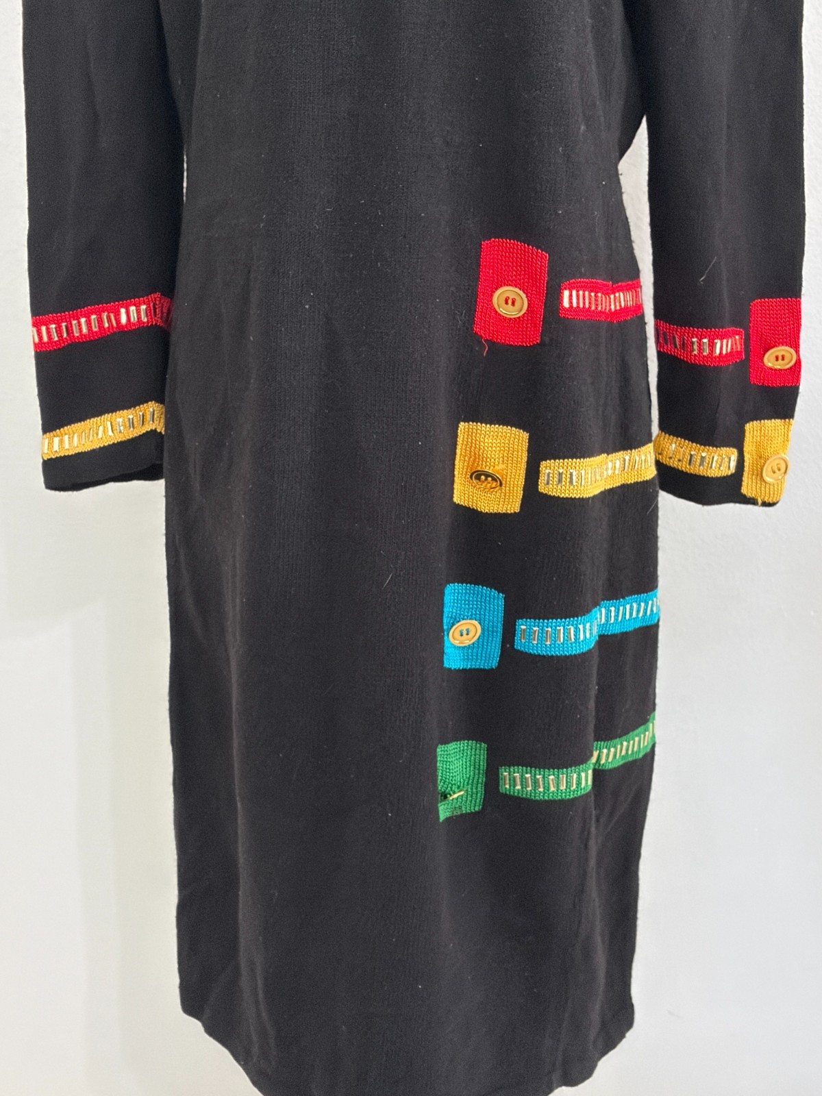Jennifer Roberts Women Black Wool Knit Sweater Dress Vintage 16 W Plus 80s 90s