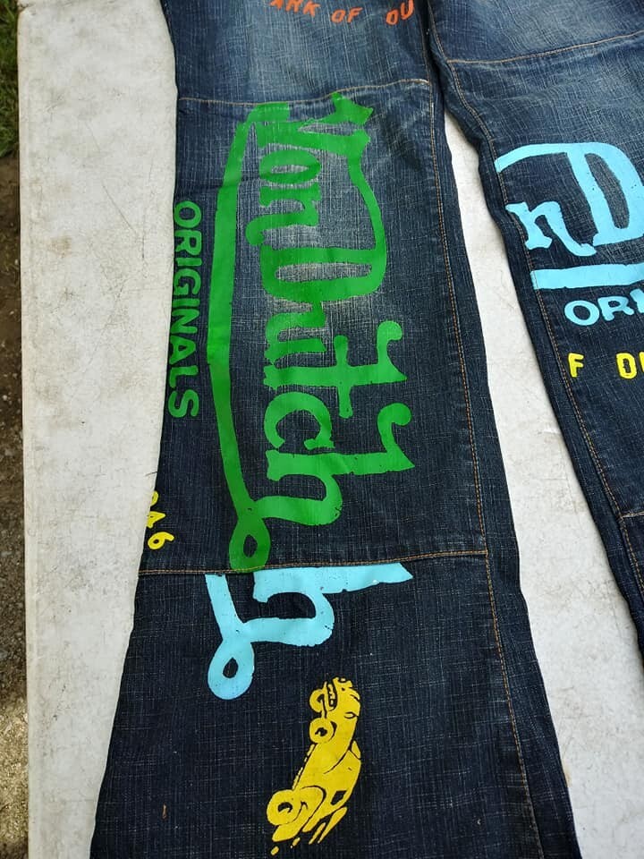NEW Y2K Don Von Dutch Gasoline Garage Graffiti Women’s Flared Leg Jeans Size 27