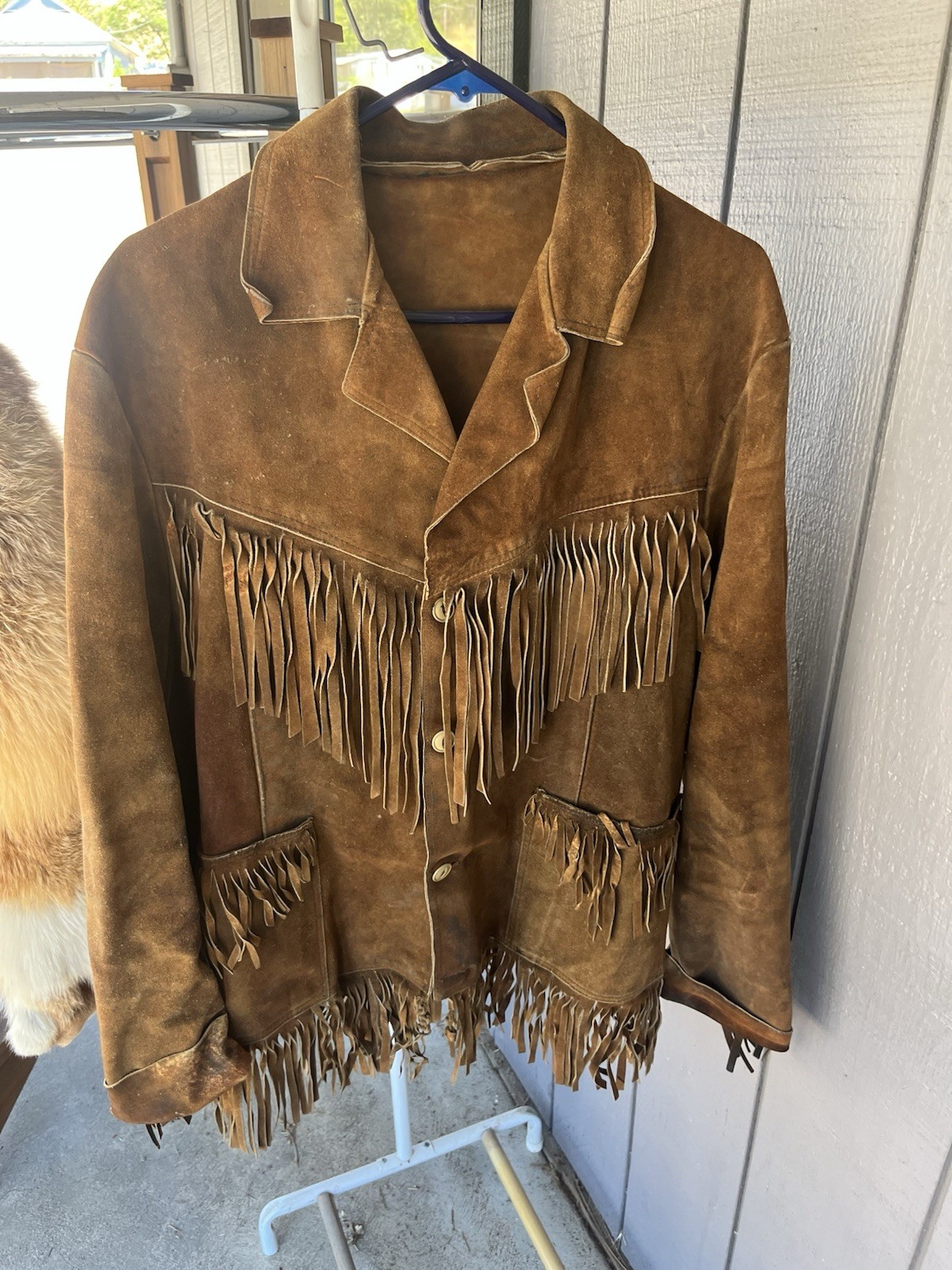 Southwestern Brown Warm Leather Suede Fringed Western Wear Cowboy Jacket Coat