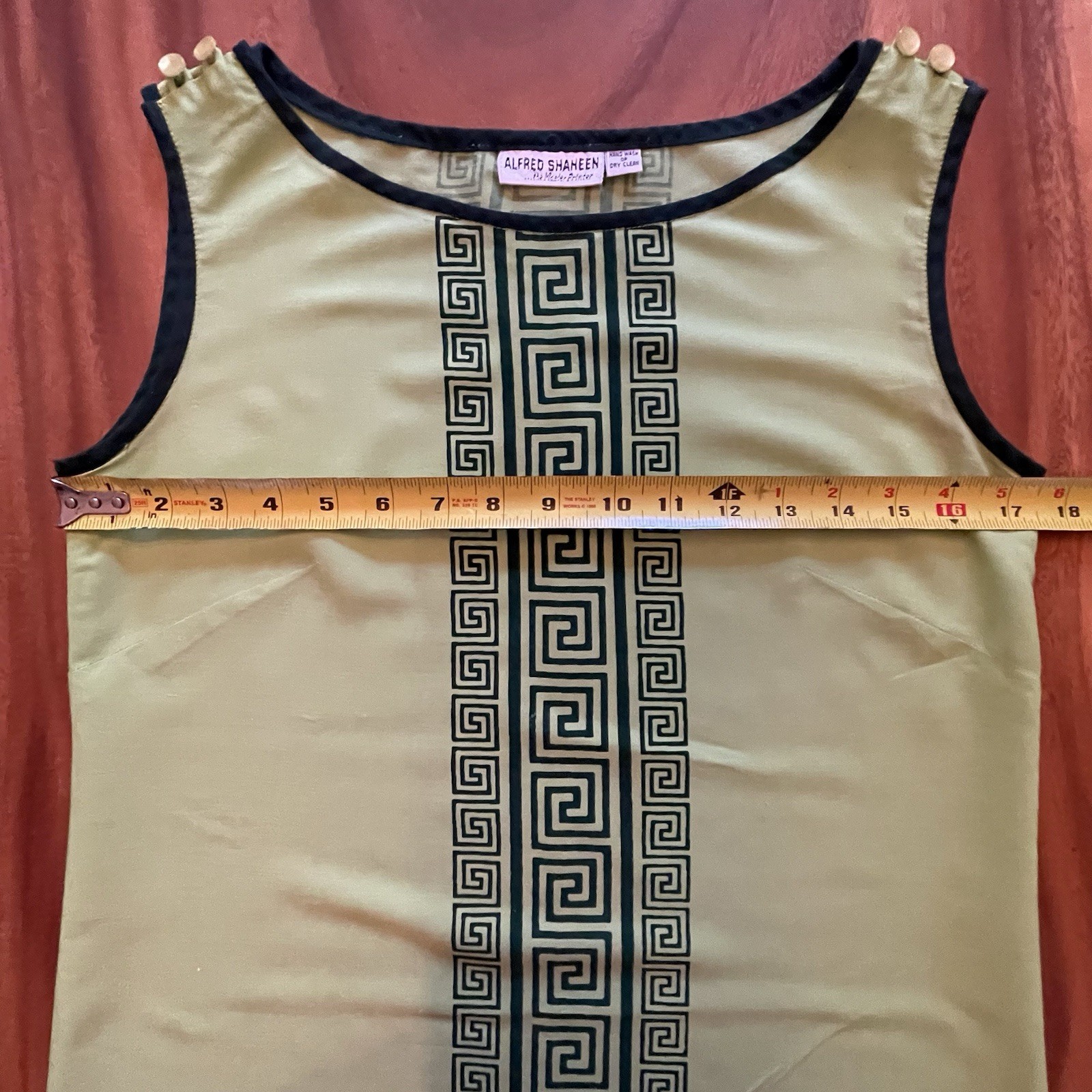 Vintage Alfred Shaheen Master Printer Lime Green Greek Key Shift Dress S
