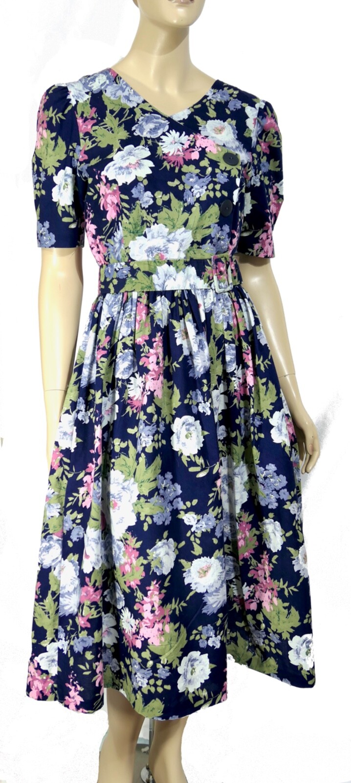 Vintage 70s 80s Cotton A Line Full Skirt Retro Prairie Floral Dorby Dress M