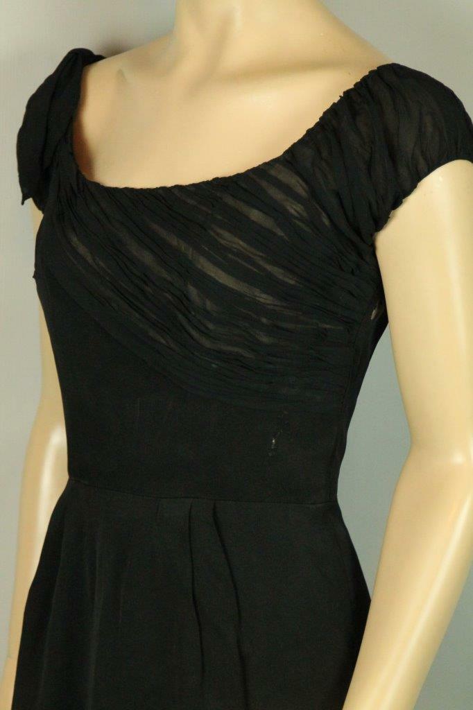 Vtg 50s RAPPI Ruched Chiffon Organza Rockabilly Cocktail Party Sheath Dress S