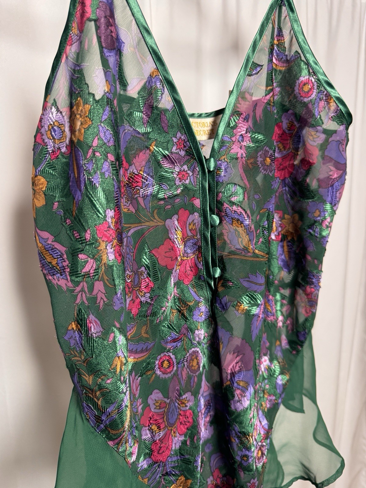 Vintage Victorias Secret Gold Label Teddy Green Lace and Floral Womens Small