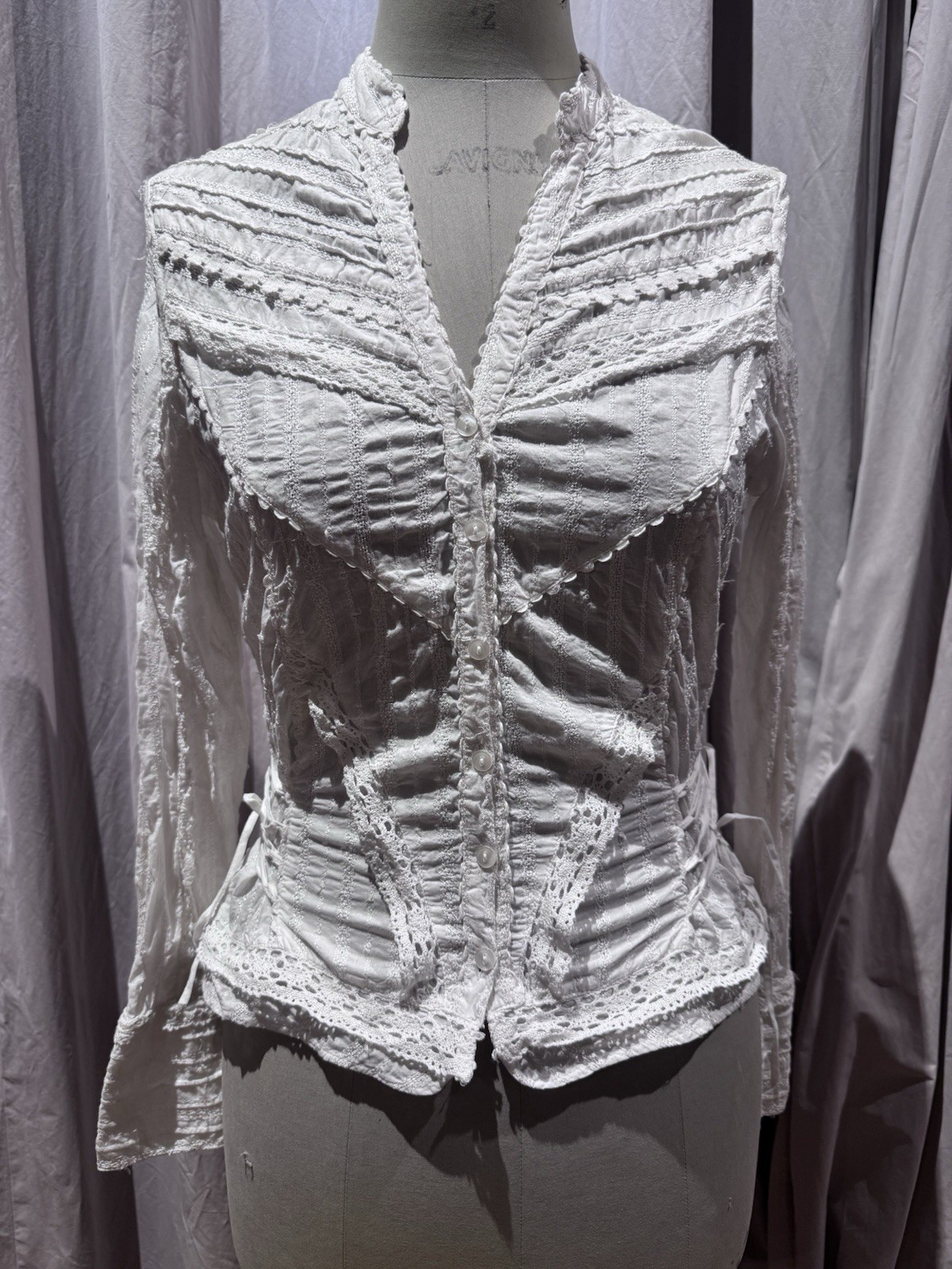 VTG Miss Selfridge Cotton And Lace Corset Blouse U.S. 8 Unworn !