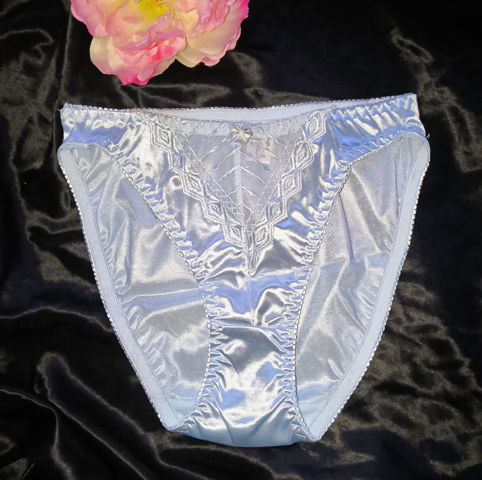 Vintage NOS Jennifer Intimates Glossy Satin & Art Deco Lace Bikini Pantie 💎 S/5