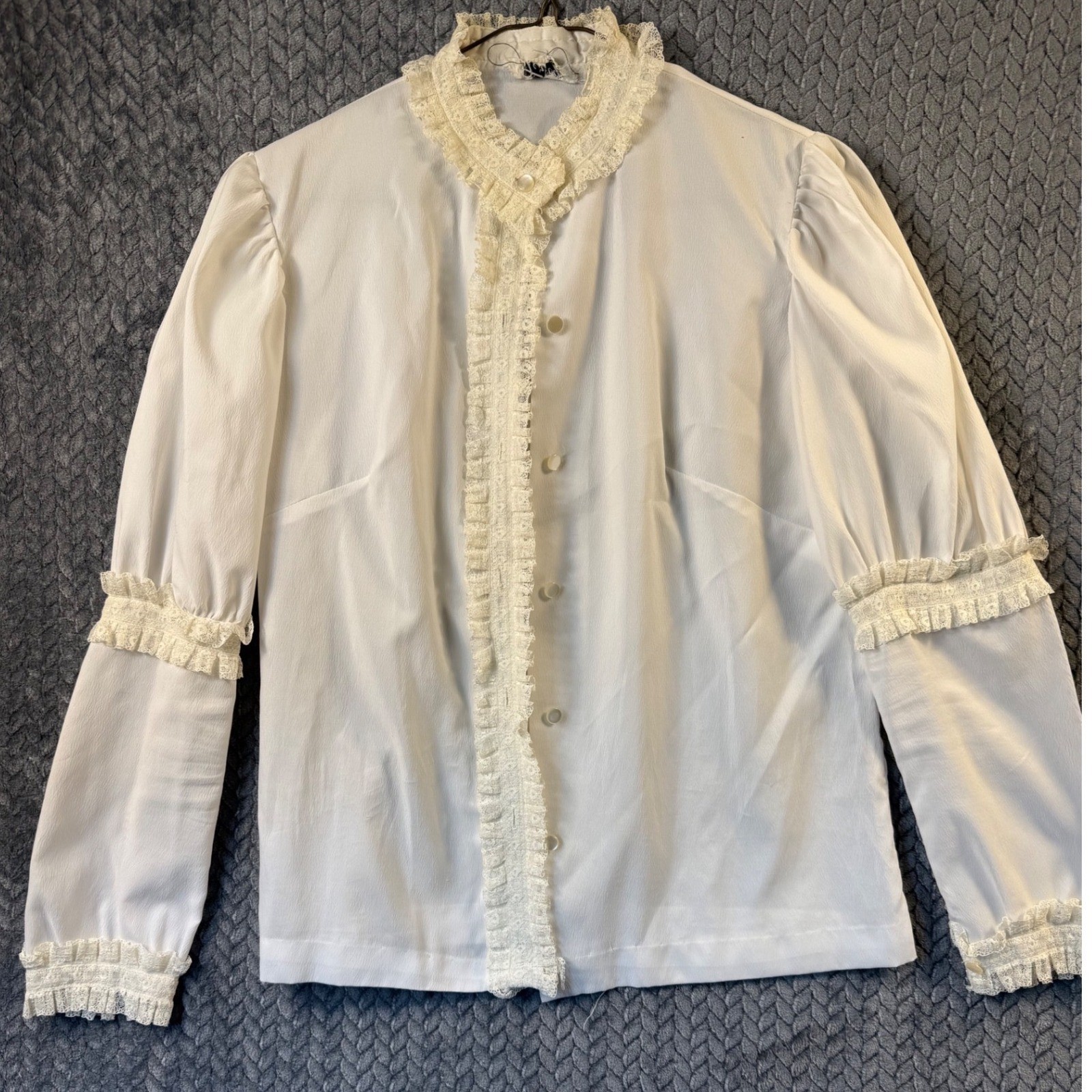 Vintage Terry White Crepe Lace Ruffle Blouse Victorian Romantic Coquette Bride