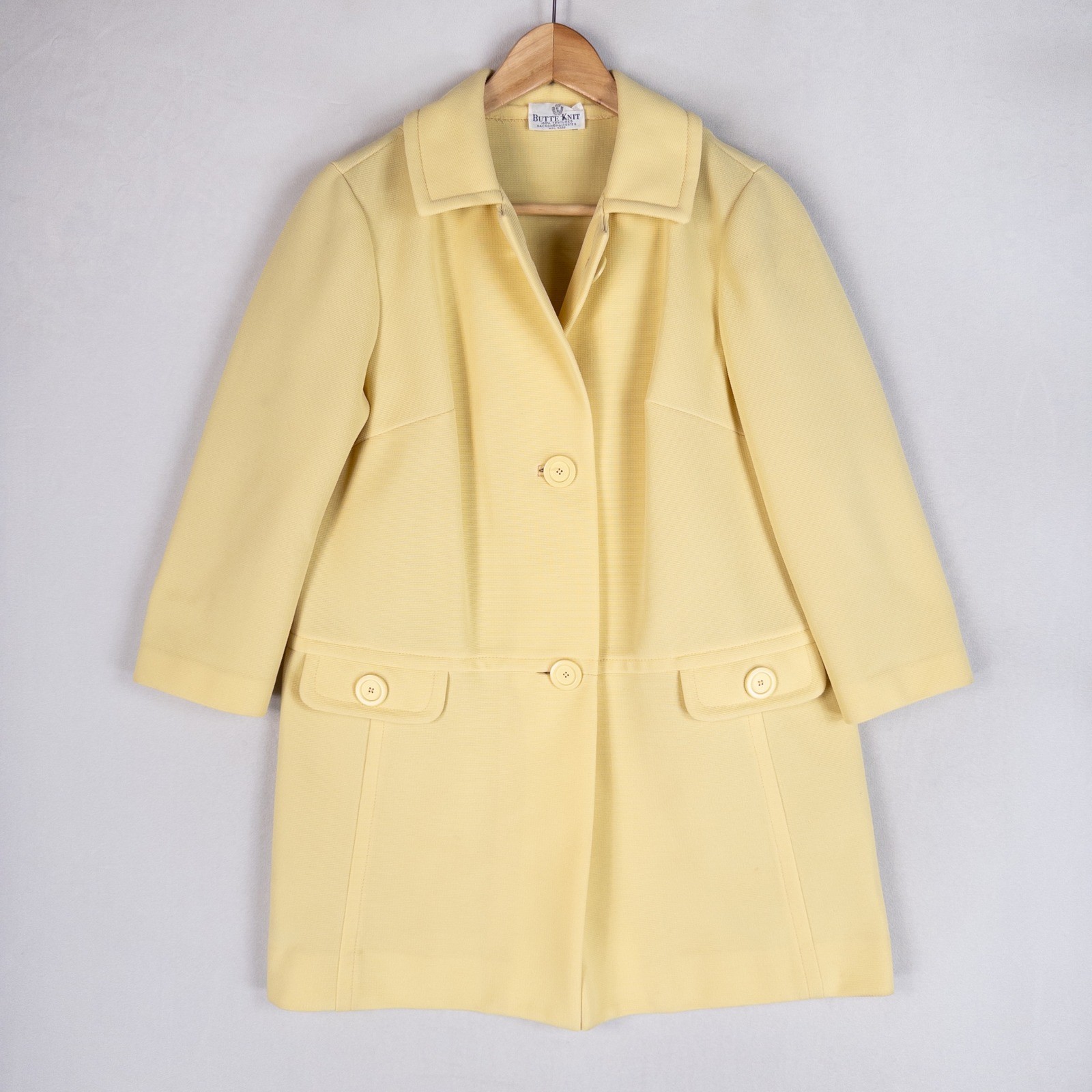 Butte Knit Womens Coat M Butter Yellow Vintage 60s 70s Mod Textured Dacron