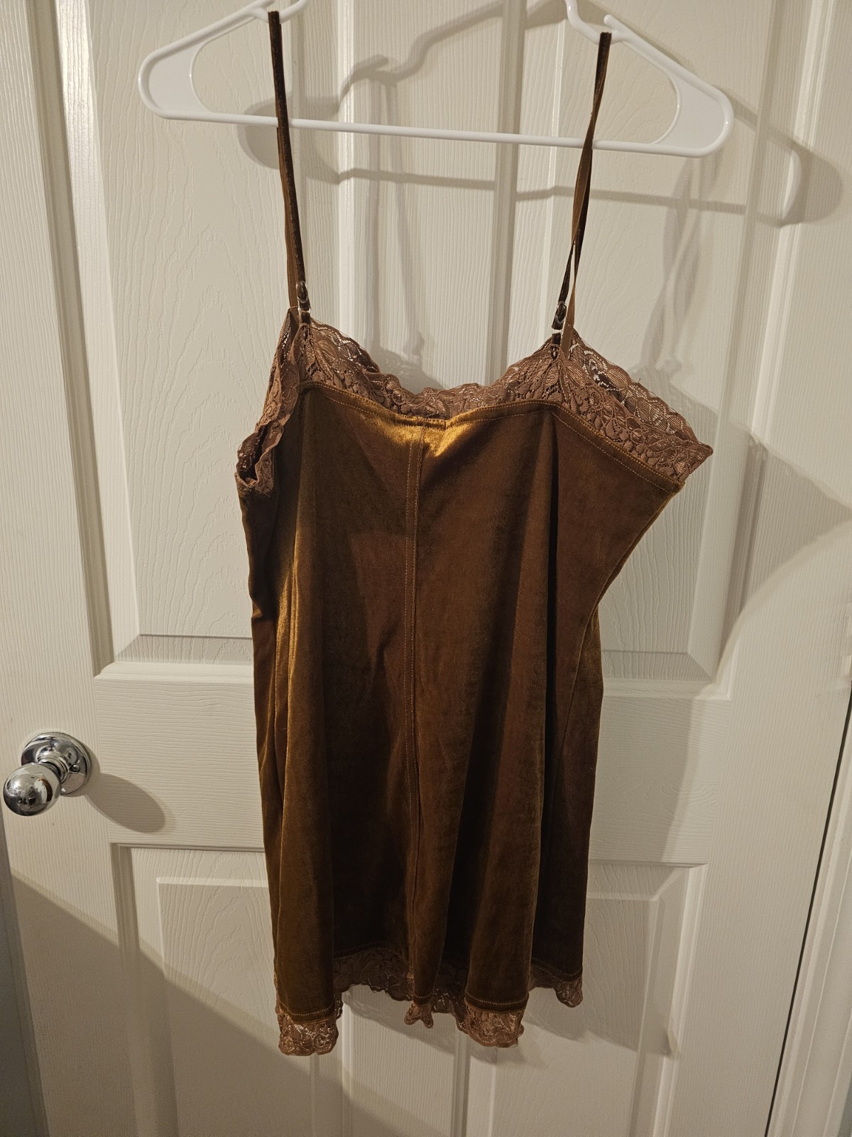 Vintage Vtg Delicates Dark Gold Velvet LingerieChemise Slip Lace Size M
