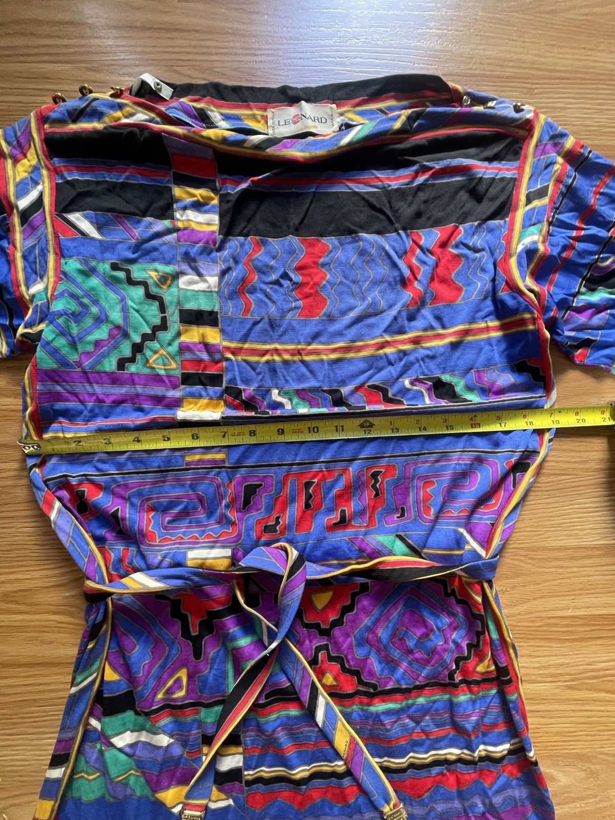 vintage leonard dress Paris 1980’s vibrant multi color Geometric print M/L italy