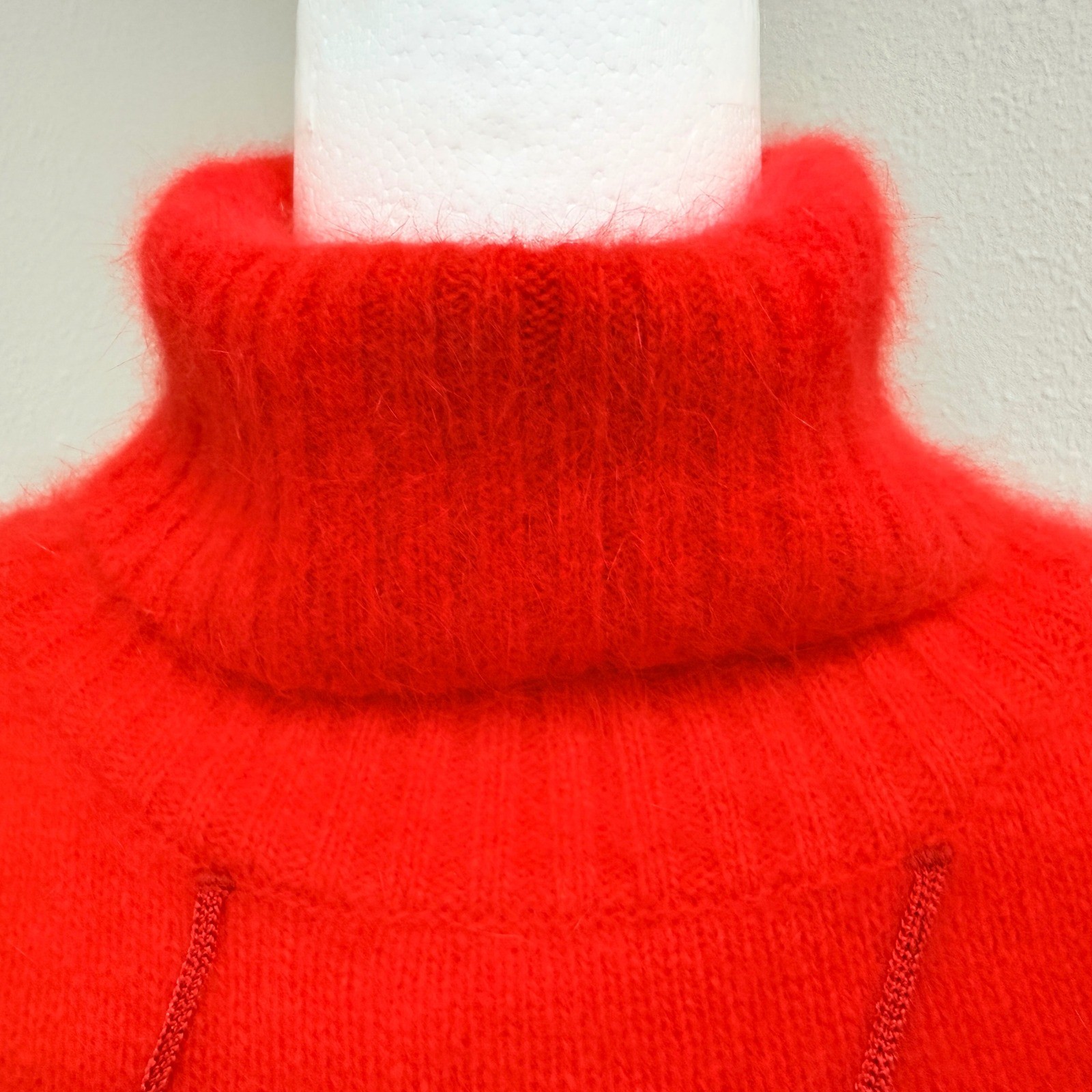 Vintage Rafaella Angora Rabbit Lambswool Sweater L Red Floral 3D Applique