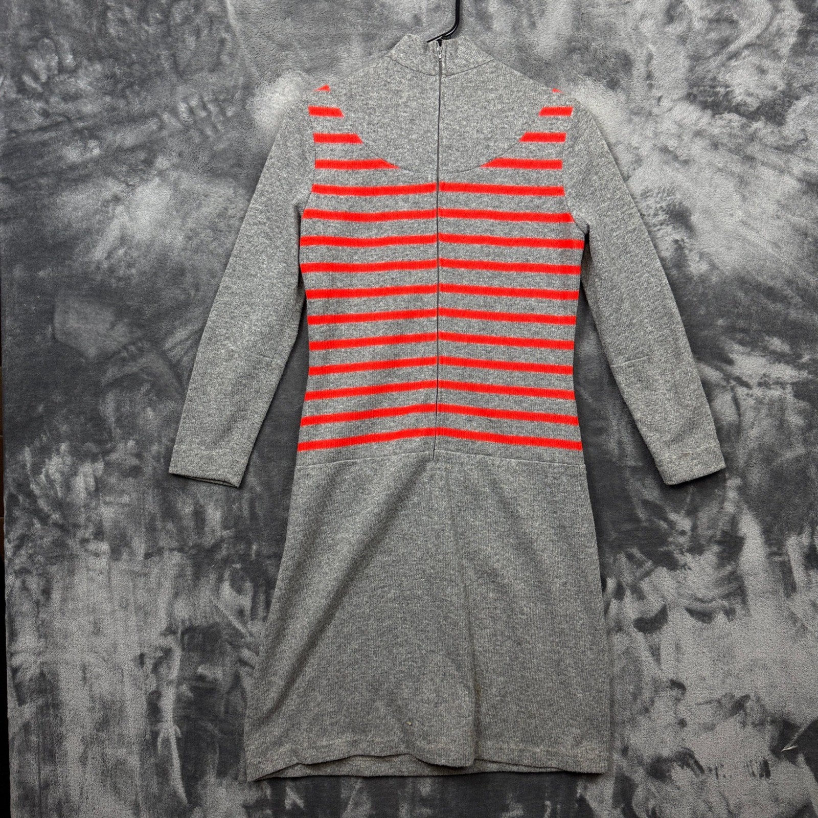 Jerrie Lurie Knit Dress Womens Small Gray Orange Striped Mock Neck Long Sleeve