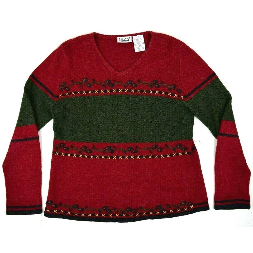 Vintage Sweater V Neck Capacity Size S 80s Center Block Stripe Sweater Grunge