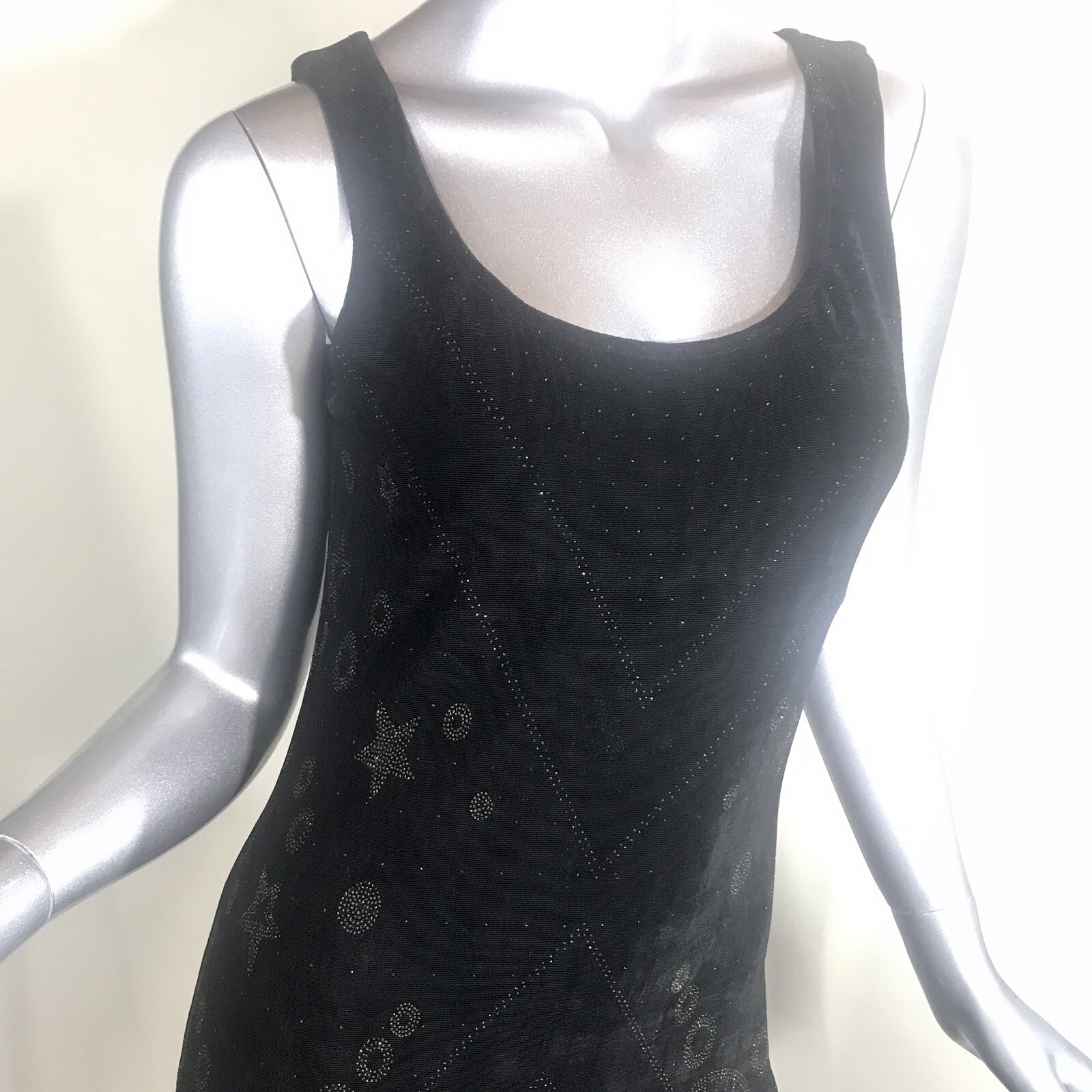 Vintage 90’s Mica Women’s Medium Fitted Black Astrological Stars Abstract Dress