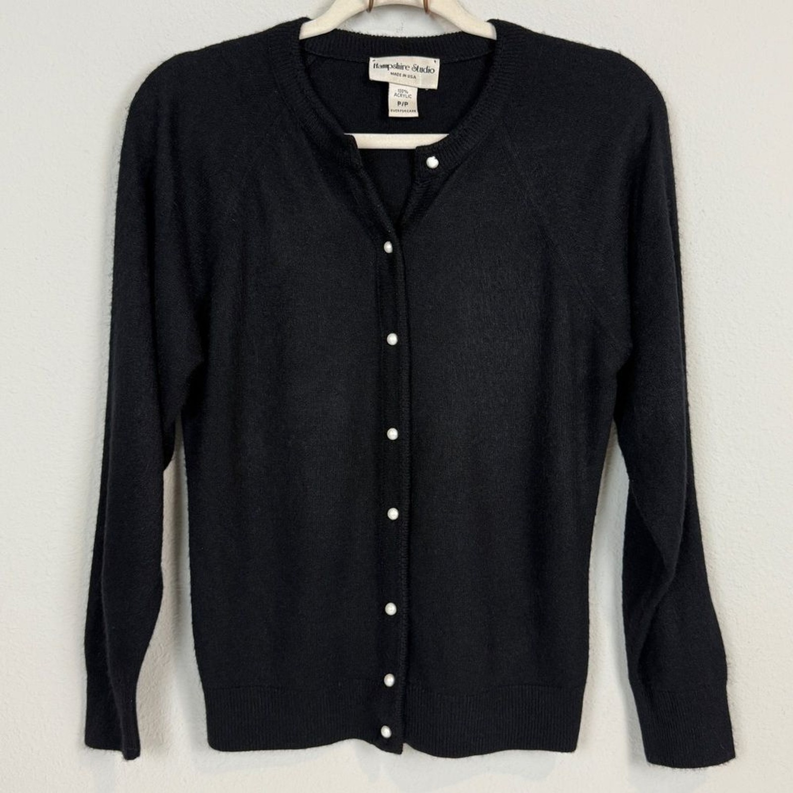 Vintage Hampshire Studio Black Pearl Button Cardigan USA PXS